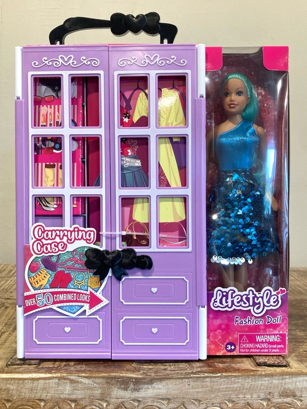 Lifestyle Fashion Doll with Purple Wardrobe Carrying Case Blue Sequin Dress New